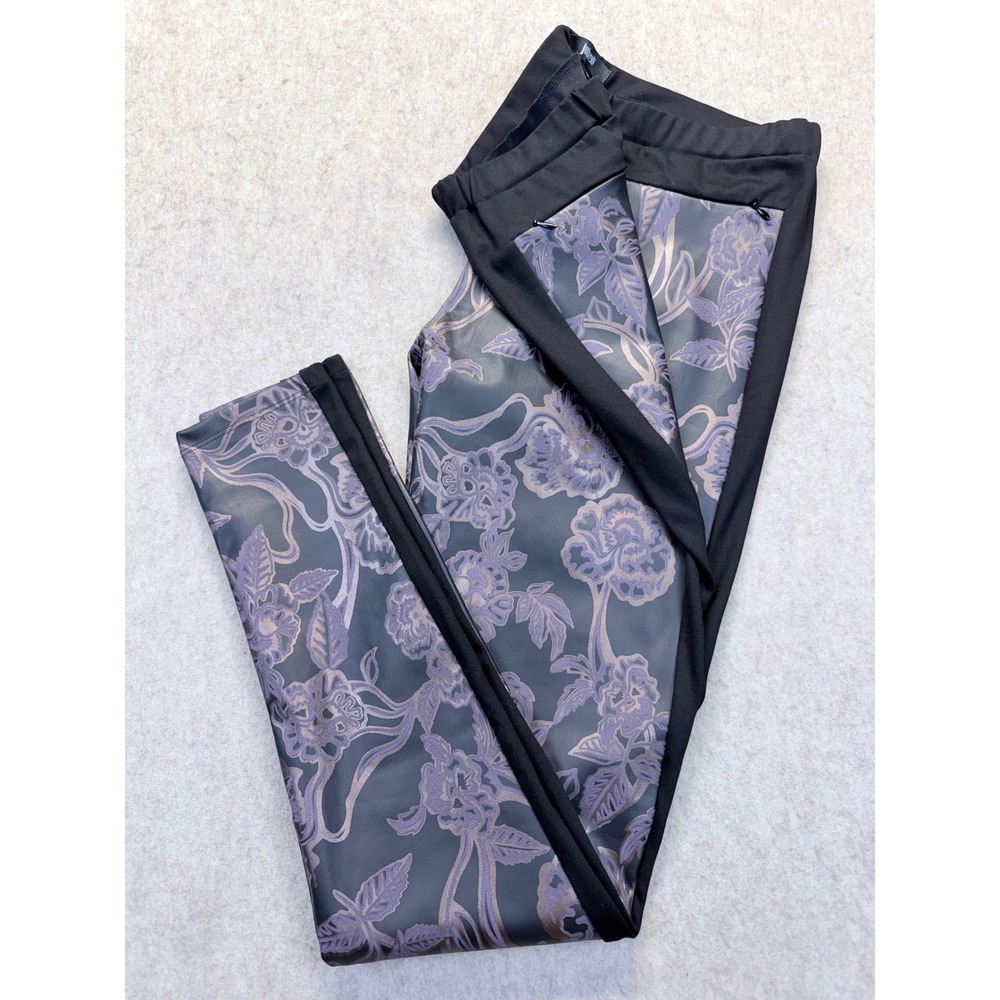 Just Cavalli Pants Womens‎ (8) 44 Black Floral Faux Leather Front Made In Italy